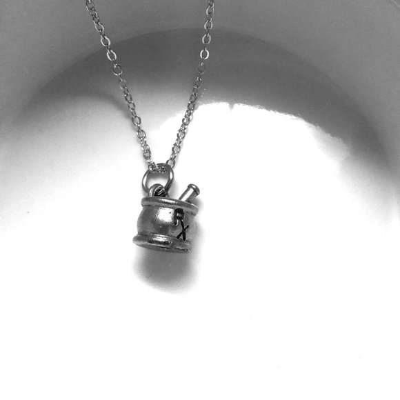 Mortar and Pestle Pharmacist Graduation Gift Pewter Charm Necklace - Picture 2 of 2